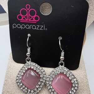 Paparazzi Pink and Silver Sparkling Earrings (262)